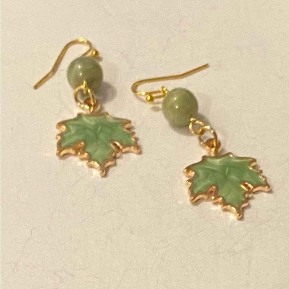 Genuine Jade earrings with Maple Leafs